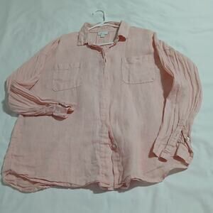 J.Jill Love Linen Med Petite Petal Pink Hidden Shell Buttons Easy Care Blouse